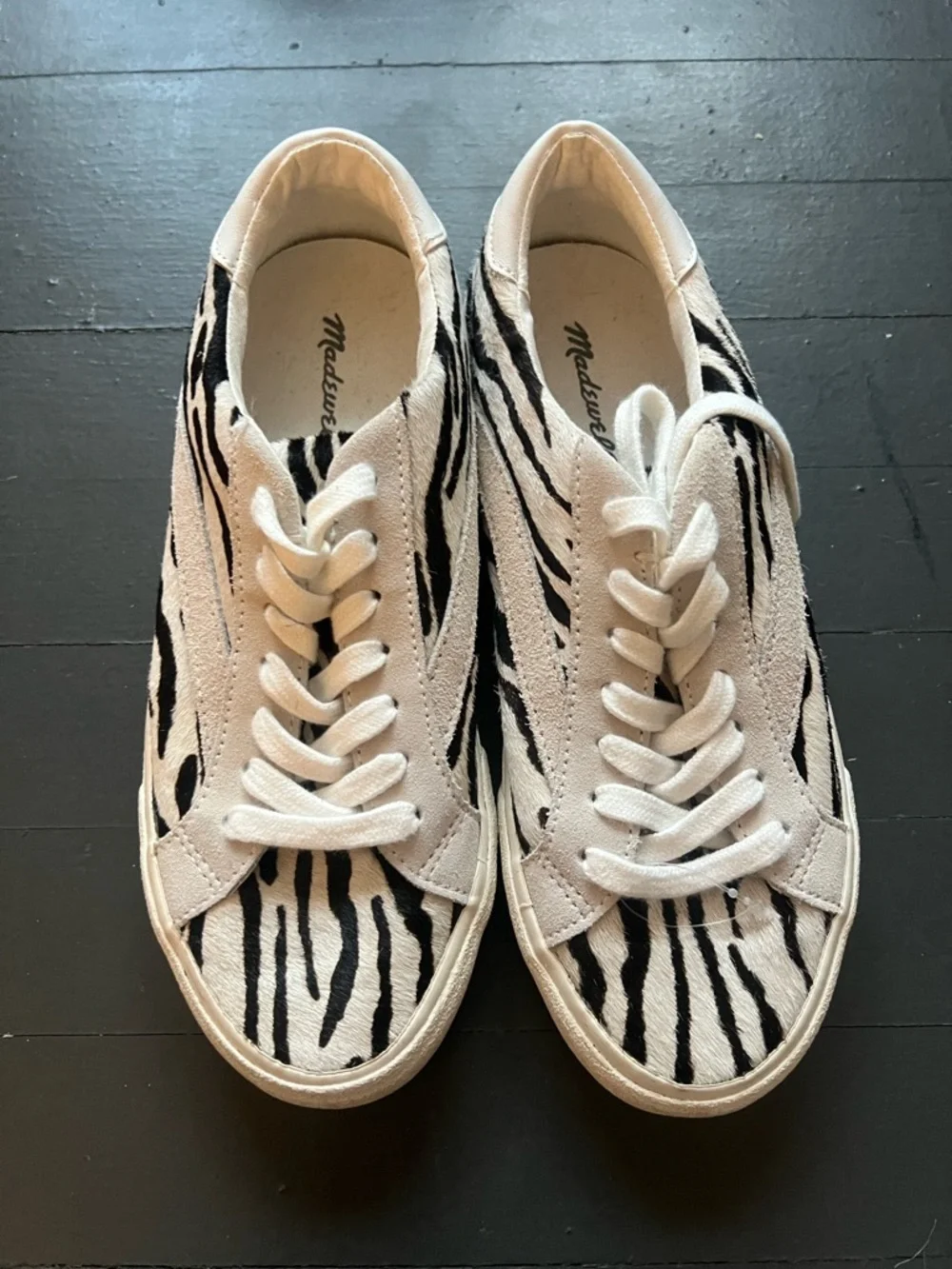 Madewell Low-Top Zebra Calf Hair Sneakers - White/Black, size 7.5